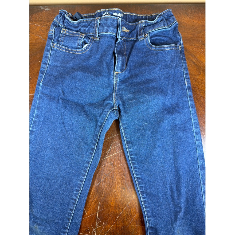 Wonder Nation Boys Straight Leg Jeans Blue Dark Wash Adjustable Waist Size 8